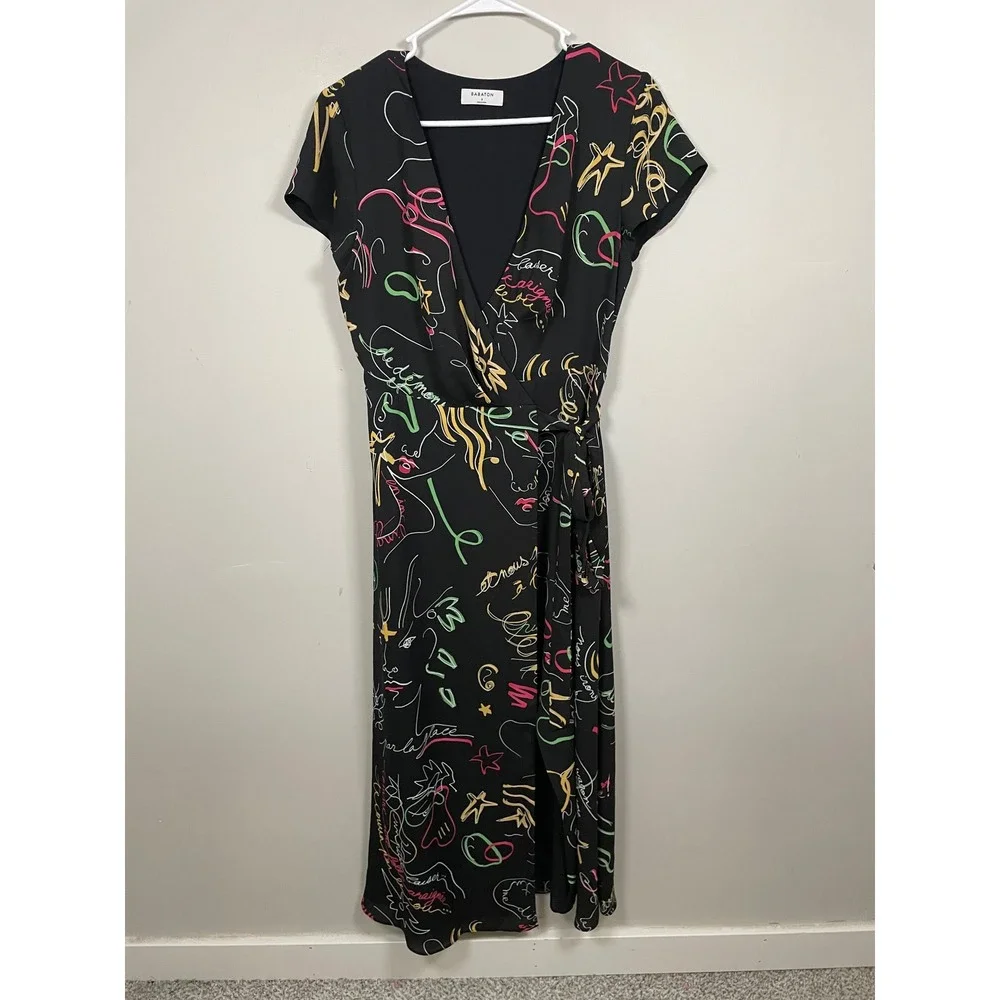 Aritzia Babaton Wallace Split Wrap Midi Dress in Doodle Print Size Small - Picture 2 of 12